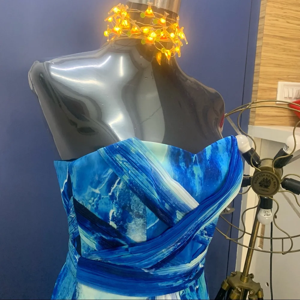 🌟 FOREVER NEW Marble Pattern Long Blue Dress - Picture 8 of 13